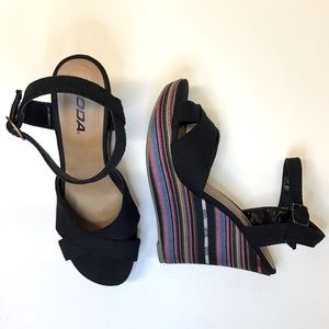 Soda "Marissa" Black/Multi-Color Platform Wedge  7